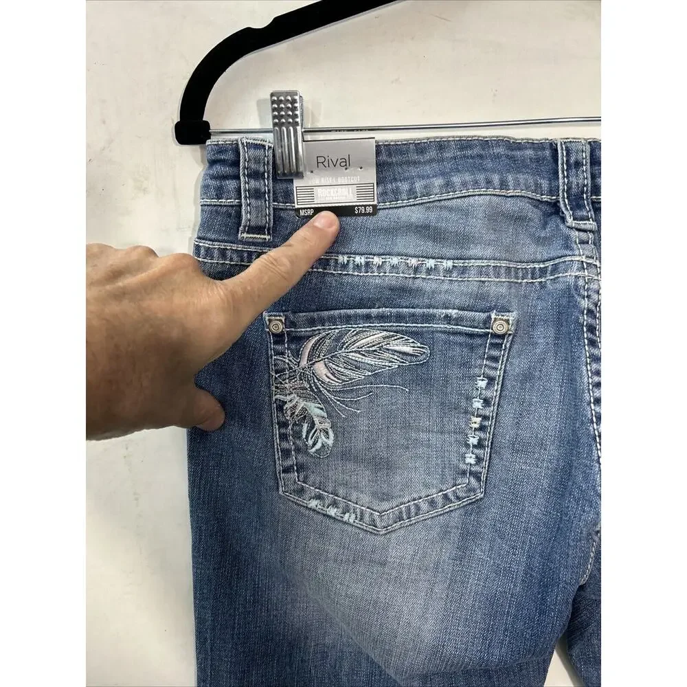 Rock & Roll Cowgirl Low Rise Bootcut Med Acid Wash Jeans Womens Size‎ 32x32 NWT - Picture 7 of 15